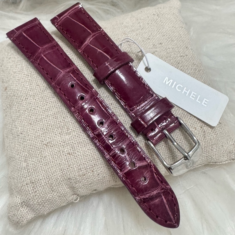 NEW wTags Michele 16MM Alligator Leather Watch Band in Plum